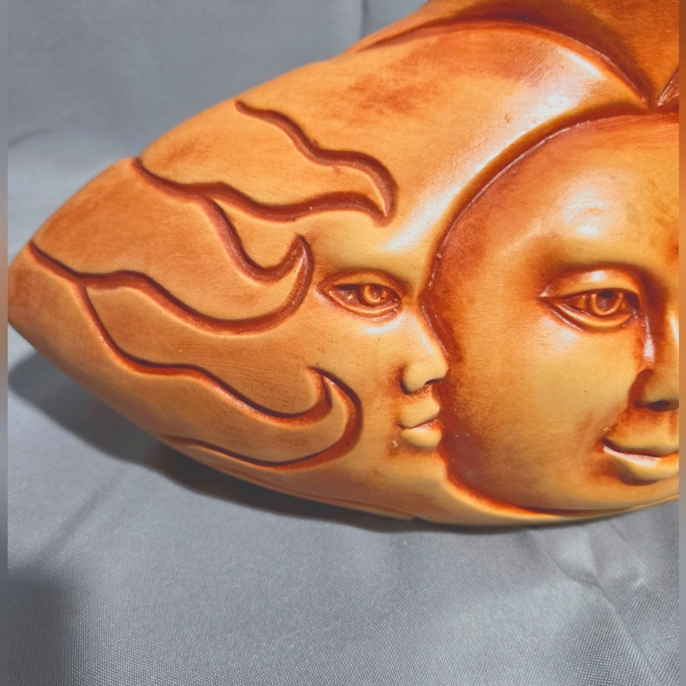 Vintage TLC Handmade Celestial Sun Moon Large Clay Mexican Pottery Vase Folk Art - Picture 3 of 9